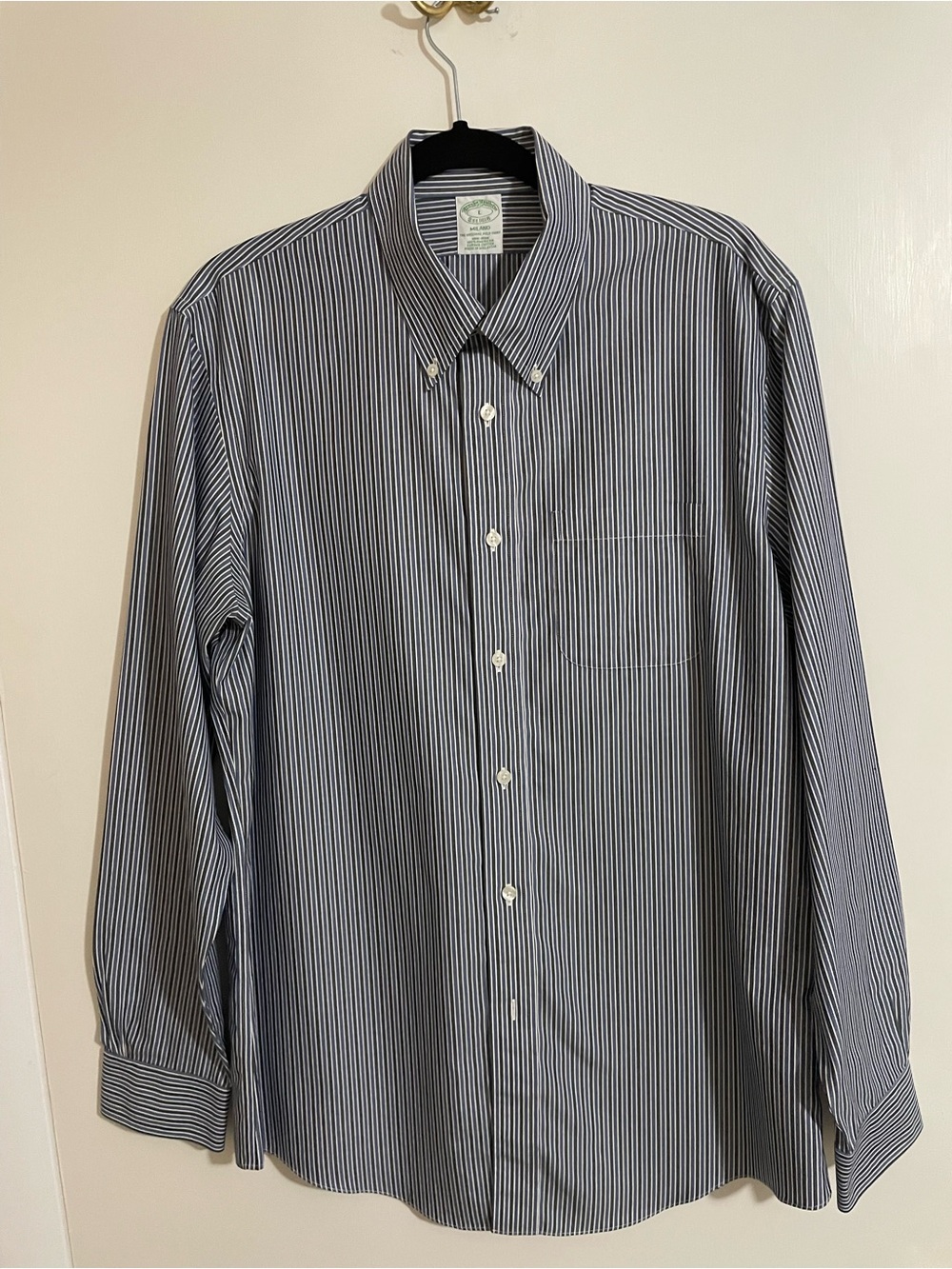 Brooks Brothers Blue, Black and White Pinstripe Button-Down Shirt